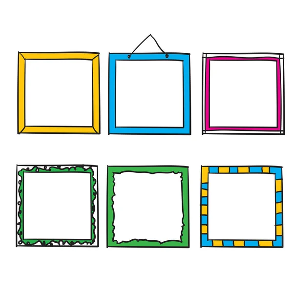 Doodle frame collection with bright color handdrawn doodle style vector — Stock Vector