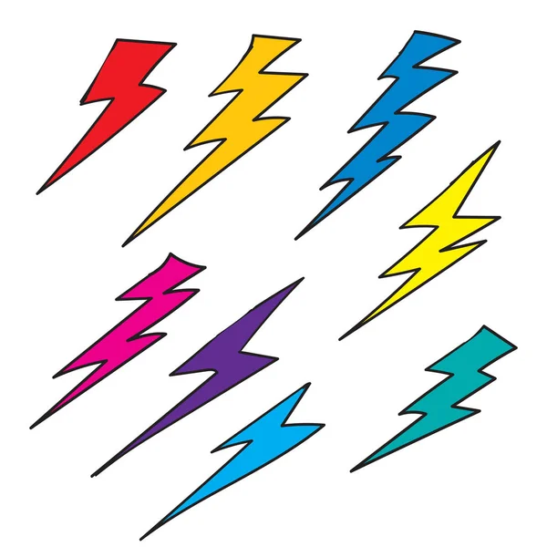 Doodle thunder coleção ilustração handdrawn colorido estilo vetor — Vetor de Stock