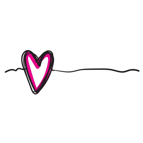 Zaplątane ręcznie narysowane serce miłości z doodle stylu cienka linia, wektor kształt dzielnika — Wektor stockowy