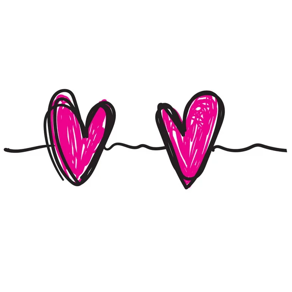 Cuore d'amore disegnato a mano aggrovigliato con linea sottile in stile doodle, vettore a forma di divisore — Vettoriale Stock