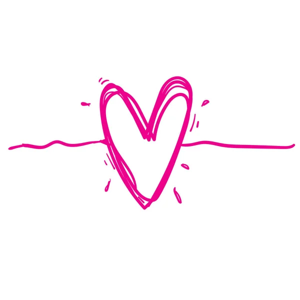 Cuore d'amore disegnato a mano aggrovigliato con linea sottile in stile doodle, vettore a forma di divisore — Vettoriale Stock