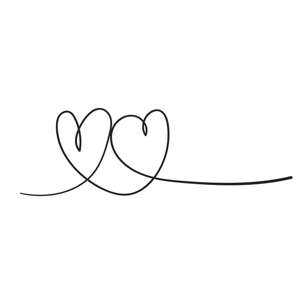 Continuous line drawing of love sign with hearts embrace minimalism design in doodle handdrawing style vector — 스톡 벡터