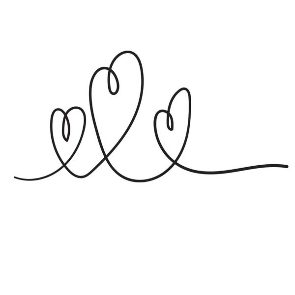 Dessin de ligne continue du signe d'amour avec des cœurs embrassent la conception minimaliste dans le vecteur de style de dessin à la main doodle — Image vectorielle