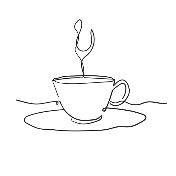 Continuous line drawing of cup of coffee doodle style — Stock Vector