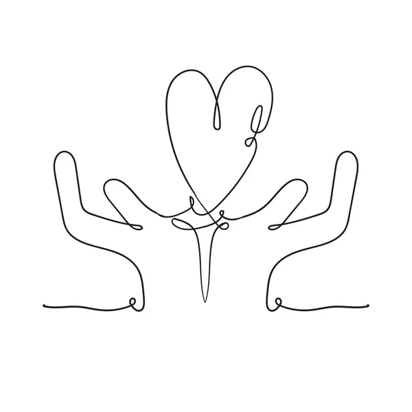 Heart in hand illustration with continuous line drawing doodle handdrawn style vector — 스톡 벡터