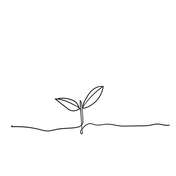 Single continuous line art growing sprout handdrawn doodle style — Stock Vector