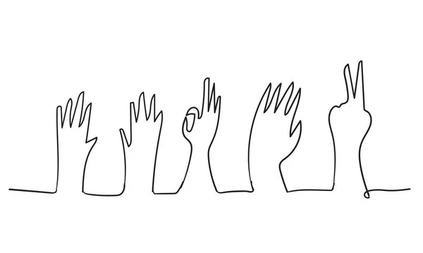 Kontinuerlig linje klotter hand applåder gest illustration — Stock vektor