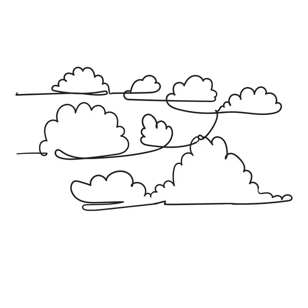 Dibujo continuo de línea. Clouds.doodle estilo de dibujo a mano — Vector de stock