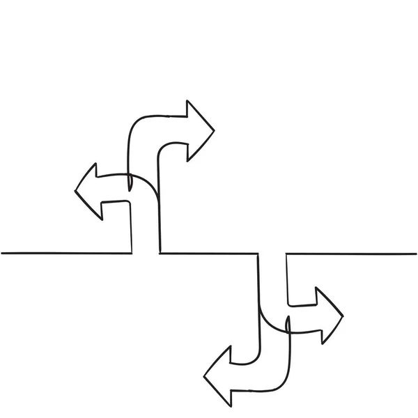 Ένα συνεχές σχέδιο γραμμής του δρόμου σήματα βέλη που απομονώνονται σε λευκό φόντο handdrawn στυλ — Διανυσματικό Αρχείο