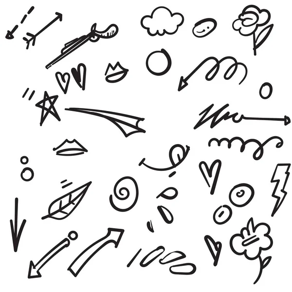 Flèches dessinées à la main abstraites, rubans et autres éléments en style dessiné à la main pour vecteur de conception de concept — Image vectorielle