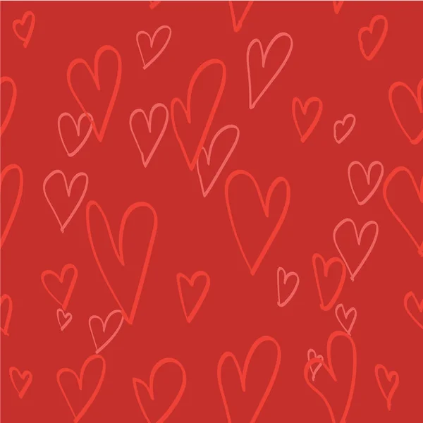 Seamless romantic pattern with hand drawn red hearts in doodle style.for design, postcards, print, poster, party, Valentine's day, vintage textile — Stock Vector