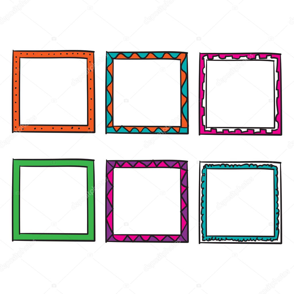 doodle frame collection with bright color handdrawn doodle style vector