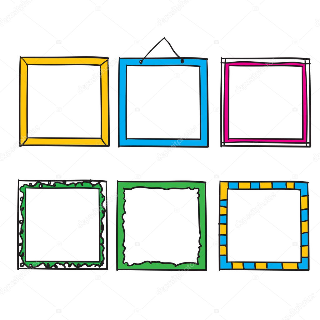 doodle frame collection with bright color handdrawn doodle style vector