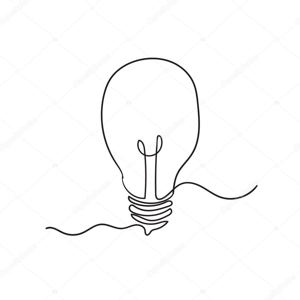 Continuous line drawing. Electric light bulb with handdrawn doodle style vector
