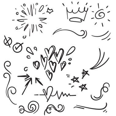 Hand drawn set elements doodle with black line on white background clipart