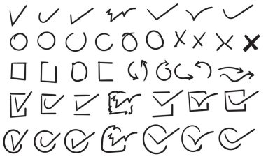El çizimi işaret işareti koleksiyonu karalama biçimi vektörü