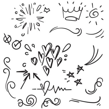 El çizimi elementler beyaz arkaplanda siyah çizgili karalama