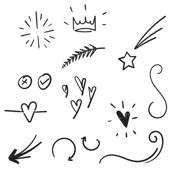 Elementos de conjunto dibujados a mano doodle con línea negra sobre fondo blanco — Vector de stock