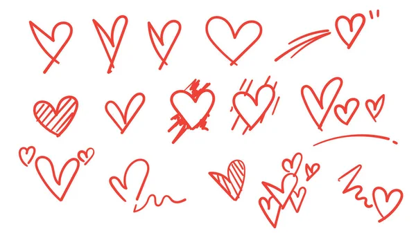 Doodle serce ilustracja wektor czerwony kolor styl — Wektor stockowy