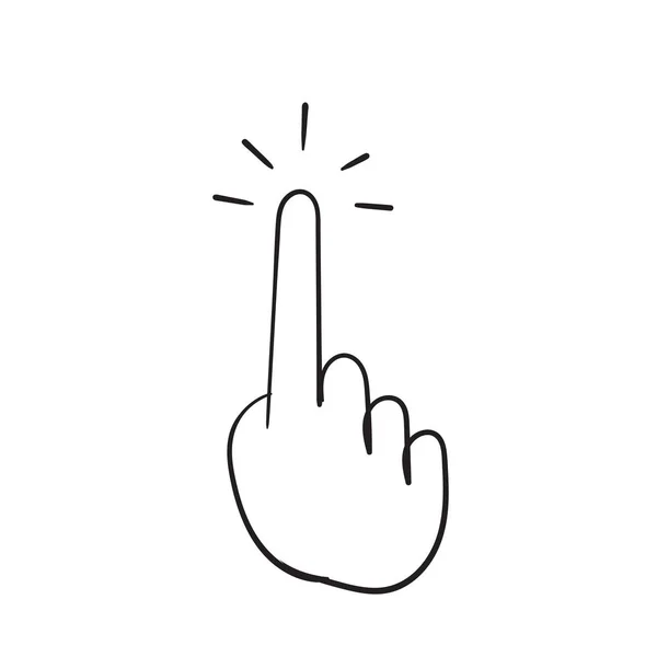 Clic mano lineal icono dibujado a mano estilo garabato — Vector de stock