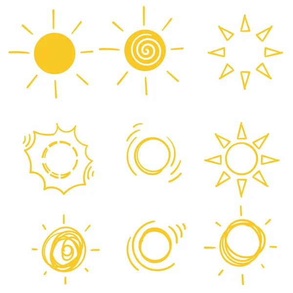 Doodle soleils illustration dessin dessiné à la main style dessin animé — Image vectorielle