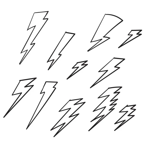 Eletricidade trovão luz tempestade flash trovoada no estilo doodle nuvem — Vetor de Stock