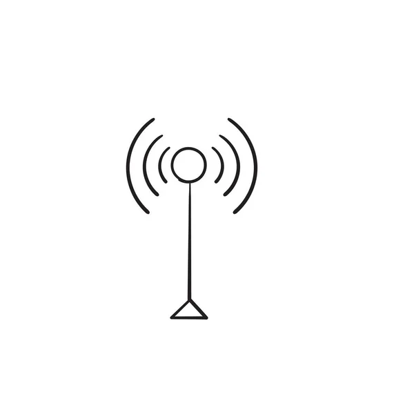 Трансляция, значок антенны передатчика с мультяшным вектором в стиле каракулей — стоковый вектор