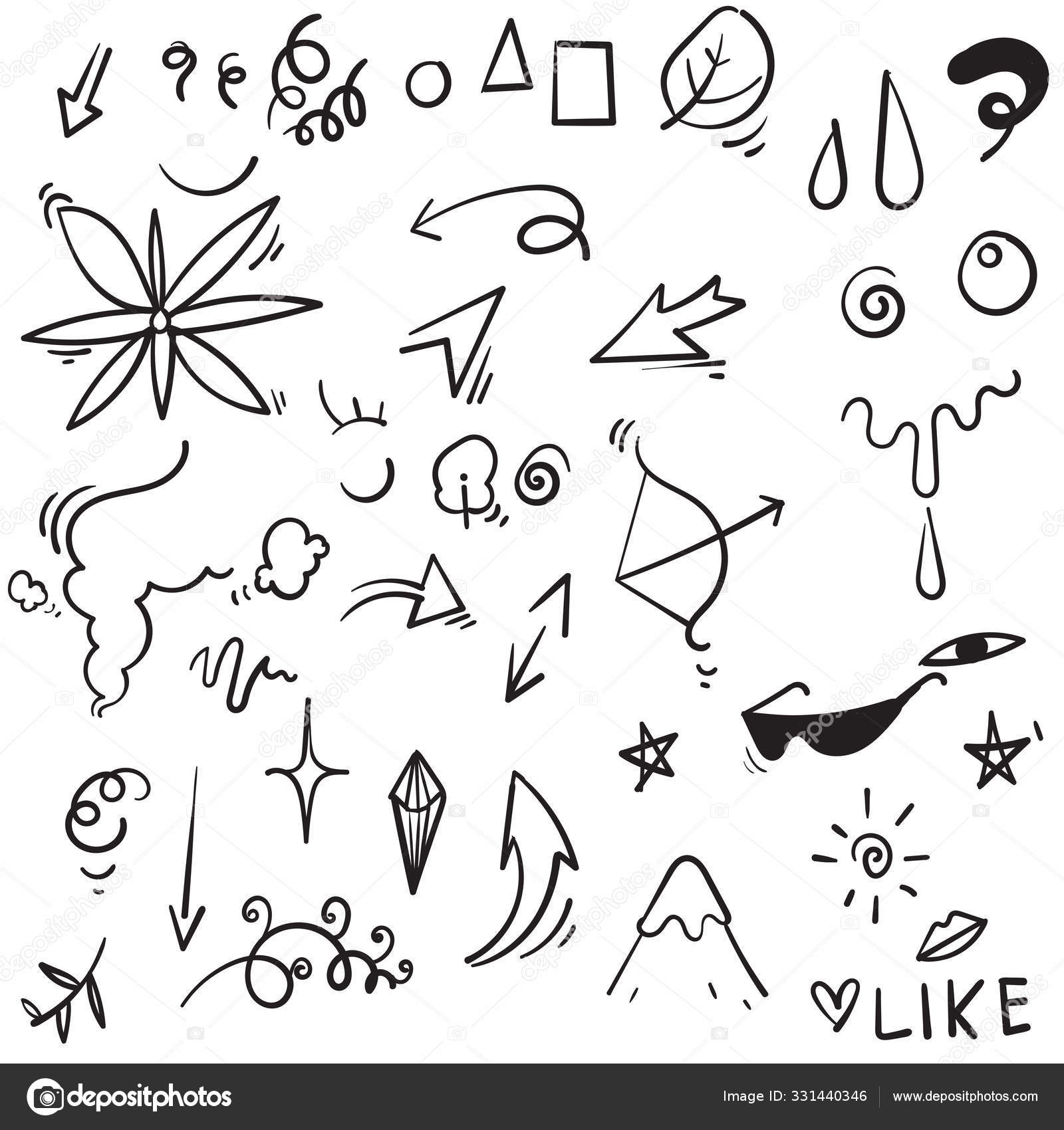 Abstrakte pile, bånd og andre elementer i håndtegnet stil til konceptdesign  med Doodle illustration håndtegnet stil Stockvektor af ©gwensgraphicstudio  331440346, image size:1600x1700