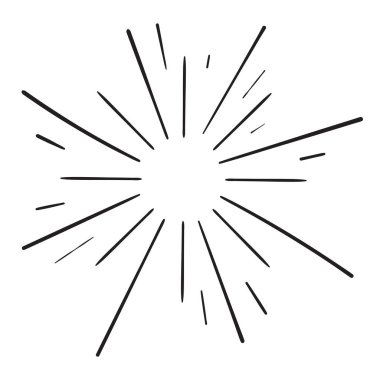 Karalama tasarımı ögesi, yıldız patlaması karalama, ışıltılı karalama, havai fişek karalama. Çizgi film tarzı vektör