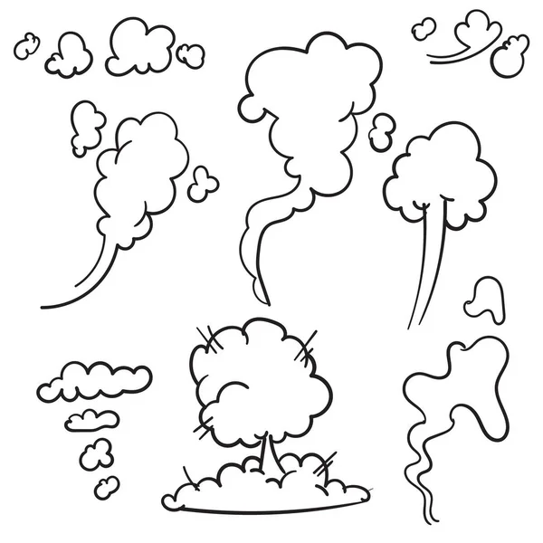 Doodle humo nube cómic conjunto ilustración aislado sobre fondo blanco — Vector de stock