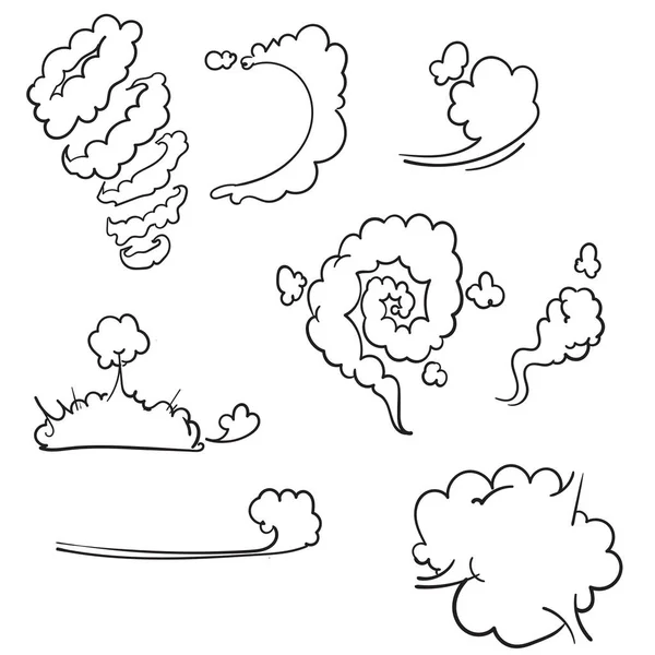 Doodle humo nube cómic conjunto ilustración aislado sobre fondo blanco — Vector de stock