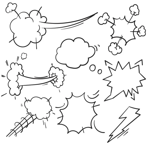 速度手绘快速移动的云彩,烟雾腾腾或云雾腾飞. 卡通画风矢量的涂鸦风暴潮爆炸 — 图库矢量图片