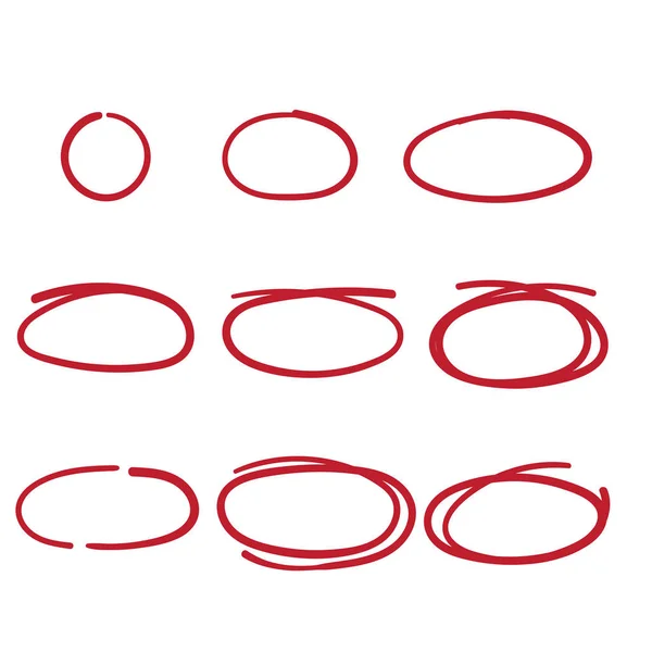 Elle çizilmiş oval, daire işaretleyiciler veya karalama biçimi vektörü ile vurgulanmış ögeler — Stok Vektör