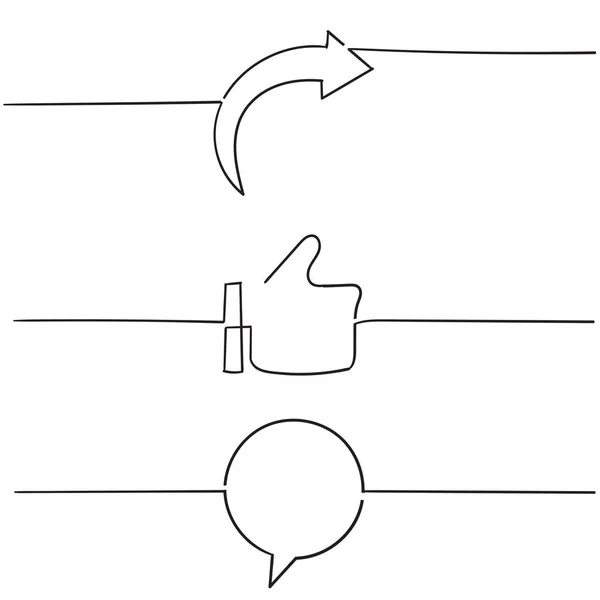Como Comentario Compartir icono conjunto con mano dibujado doodle estilo vector — Vector de stock