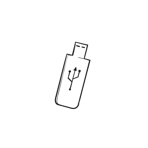 Icono USB vector. Flash Drive icono símbolo con dibujado a mano doodle estilo vector — Vector de stock