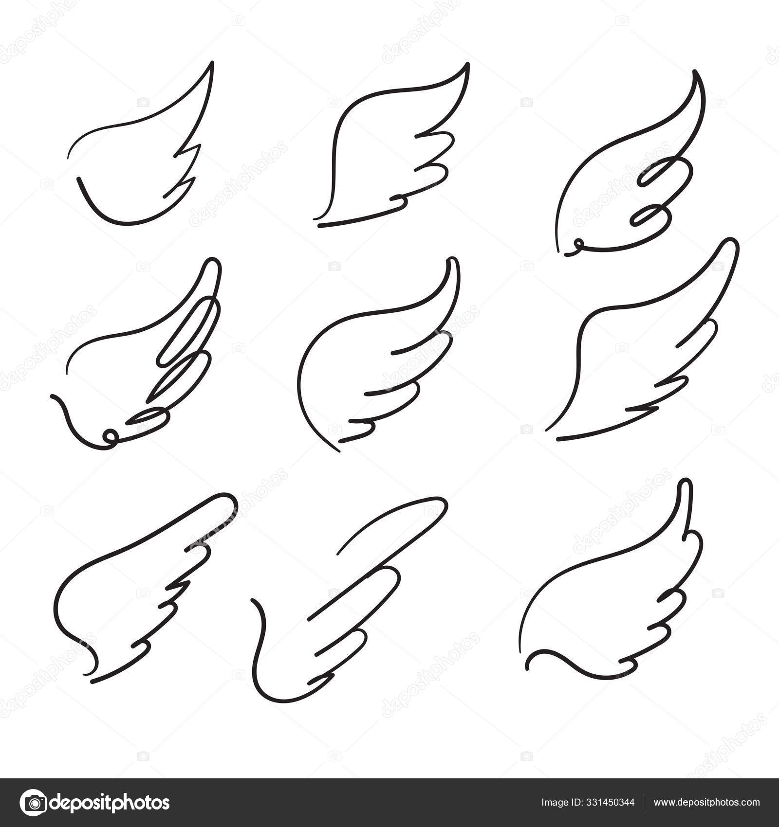 Collection of Sketch angel wings. Angel feather wing, bird tattoo  silhouette. Linear fly winged angels, flying heaven hand drawn doodle  vector icons isolated Stock Vector Image by ©gwensgraphicstudio #331450344