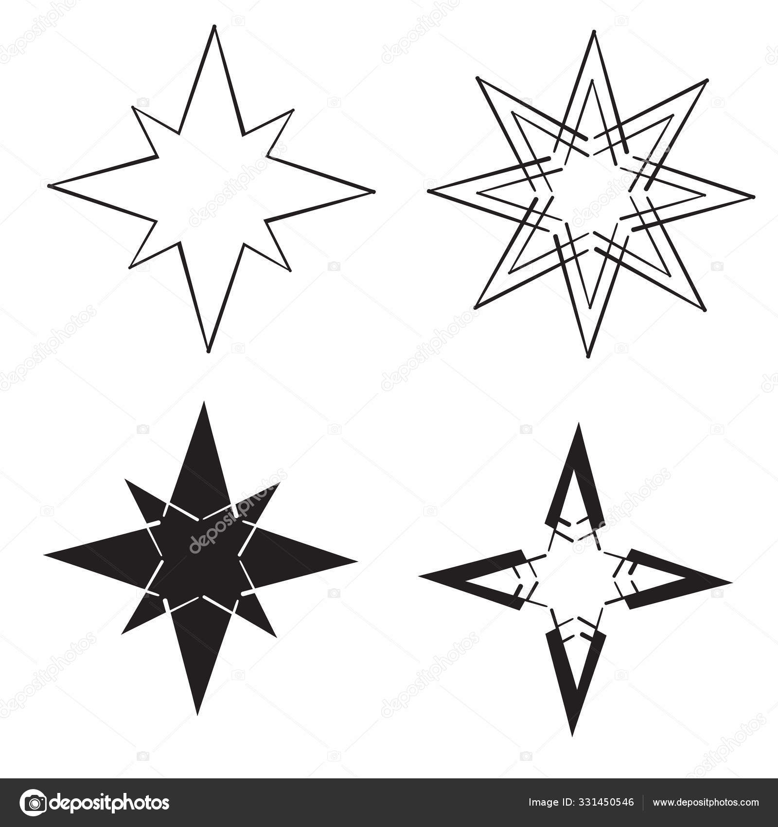 StarIkonen. funkelt, glänzt. VektorSymbole Stern mit DoodleLinie Kunststil