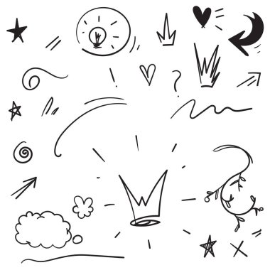 Vurgu, vurgu, vurgu karalamaları. Metin ögeleri, hat girdabı, kuyruk, çiçek, kalp, graffiti tacı. Karalama el çizilmiş karikatür çizimi sanat tarzı.