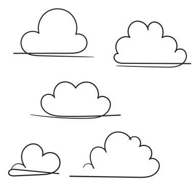 Tek çizgi çizim biçimi olan Cloud simge vektör illüstrasyonunun koleksiyonu