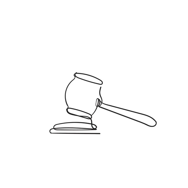 法官锤图标法gavel 。 拍卖法庭锤炼投标权概念的象征. 单行艺术涂鸦风格矢量 — 图库矢量图片