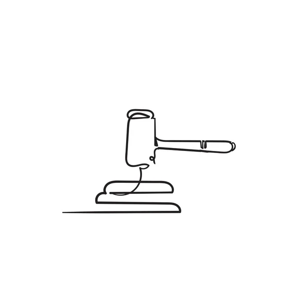 Juez martillo martillo ley martillo. Subasta corte martillo puja autoridad concepto símbolo. con una sola línea de arte doodle estilo vector — Vector de stock
