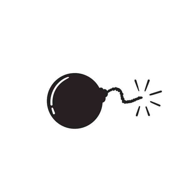 Bomba con stoppino in fiamme su sfondo bianco disegnato a mano doodle stile cartone animato — Vettoriale Stock