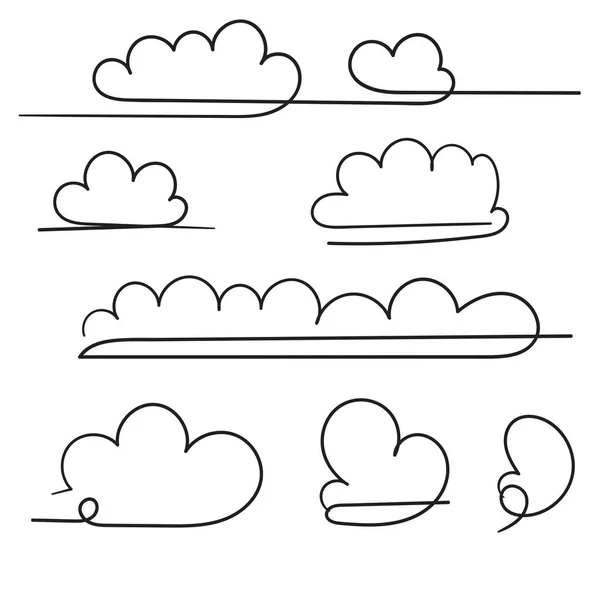 Colección de la nube icono vector ilustración con una sola línea continua dibujo a mano estilo garabato — Vector de stock