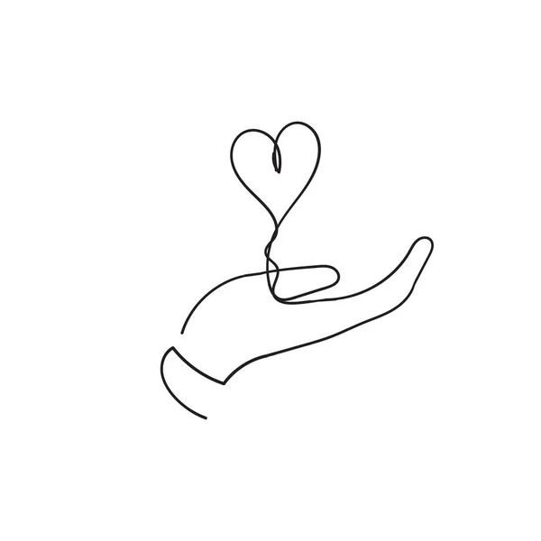 Cuore in mano, simbolo d'amore. Illustrazione vettoriale EPS10.single line concept with doodle style — Vettoriale Stock