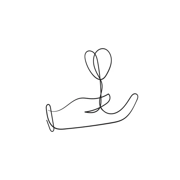 Cuore in mano, simbolo d'amore. Illustrazione vettoriale EPS10.single line concept with doodle style — Vettoriale Stock