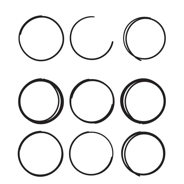 Hand drawn circle line sketch set. Vector circular scribble doodle round circles for message note mark design element. Pencil or pen graffiti bubble or ball draft illustration.with unique doodle handm — 스톡 벡터