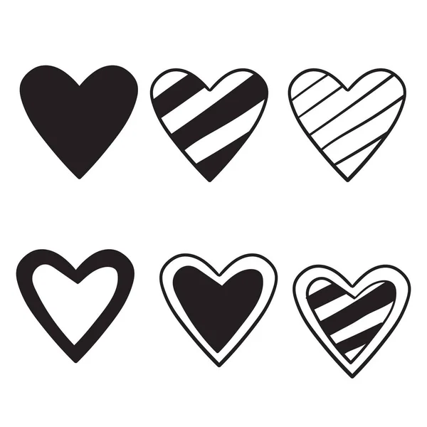 Corazón icono de la colección con mano dibujado doodle estilo vector aislado en blanco — Archivo Imágenes Vectoriales