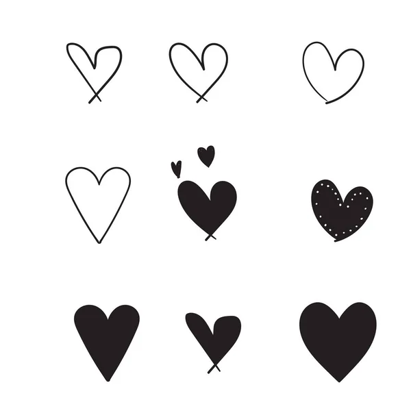 Corazón icono de la colección con mano dibujado doodle estilo vector aislado en blanco — Archivo Imágenes Vectoriales