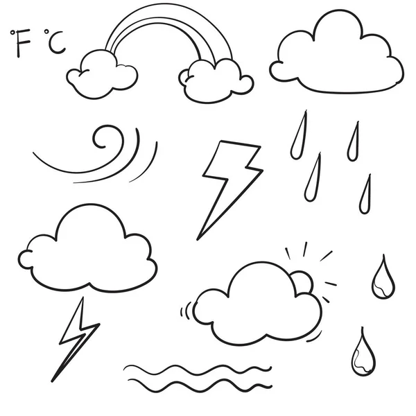 Weather Doodle Vector Set illustration with hand drawn line art style vector — Stock Vector