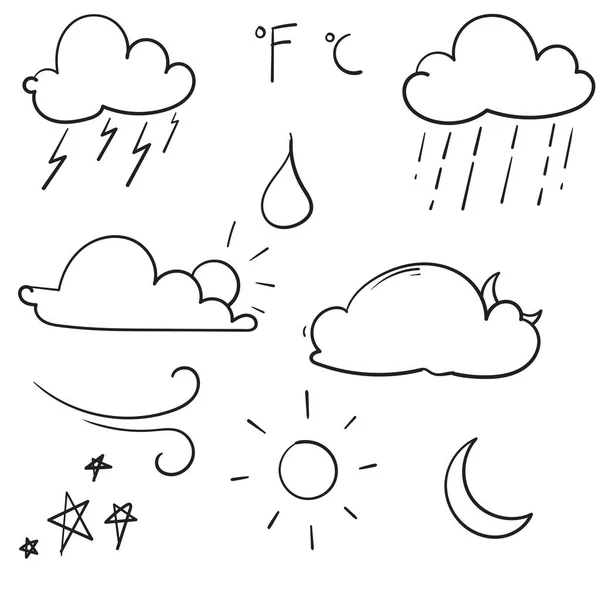 Meteorología Doodle Vector Set ilustración con línea dibujada a mano arte estilo vector — Vector de stock